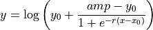 y = \log\left(y_0 + \frac{amp - y_0}{1+e^{-r(x-x_0)}}\right)